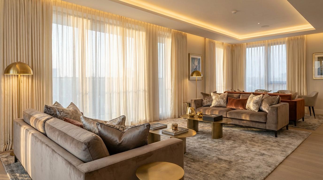 Luxurious modern living room with elegant furnishings